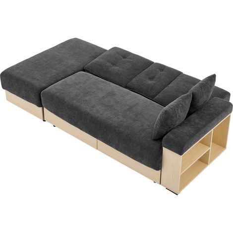 CHICFURN Canapé d'angle convertible avec rangement en tissu gris 217 cm, dossier 3 positions, 2 tiroirs, pouf coffre, accoudoir avec niches, porte-gobelet (1/5)