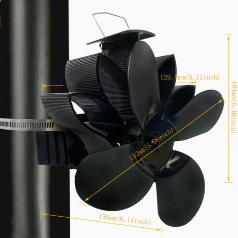 NALOOKAMIC Accessoire de cheminée et poêle, Ventilateur de cheminée à 4 pales avec 2 pinces, tuyau d'échappement en bois, puissance thermique, cheminée écologique, brûleur à bois