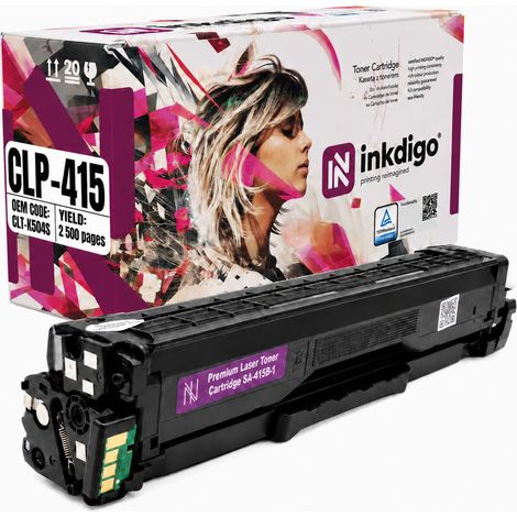 Toner Inkdigo CLT-K504S compatible avec les imprimantes Samsung CLP-415N Xpress C1810W et C1860, certifié TÜV. (1/5)
