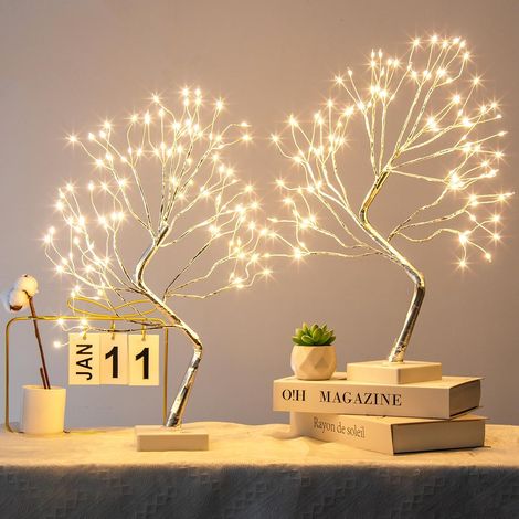 Lot de 2 sapins lumineux avec 108 LED blanc chaud, décoration de Noël lumineuse avec 8 modes d'éclairage et minuterie, cadeaux de Noël pour Pâques, mariages, fêtes d'intérieur, argent, 45 cm (1/5)