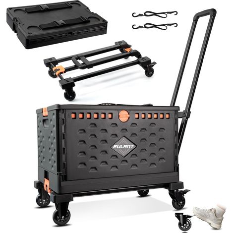 2in1 Chariot à Main Pliable avec Boîte Pliante 60L et Couvercle,Chariot de Transport avec Roues Pivotantes à 360° et 2 Cordes Elastiques,Caisse sur Roues avec Poignée Ajustable et Frein (1/5)