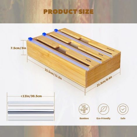 Distributeur Film Alimentaire,Distributeur Papier Aluminium en 100% Bambou–Distributeur D'Organisateur d'emballage en Papier(3 en (1/4)