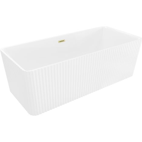 Mexen Nila freistehende geriffelte Badewanne 170 x 75 cm, weiß, Überlauf gold gebürstet - 52841708000-55 (1/5)