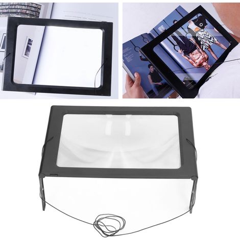 Loupe de bureau alimentée par USB avec 12 lumières LED, fonction de lecture et de réparation haute définition, conception à fixer sur la poitrine, loupe rectangulaire pleine page. (1/5)