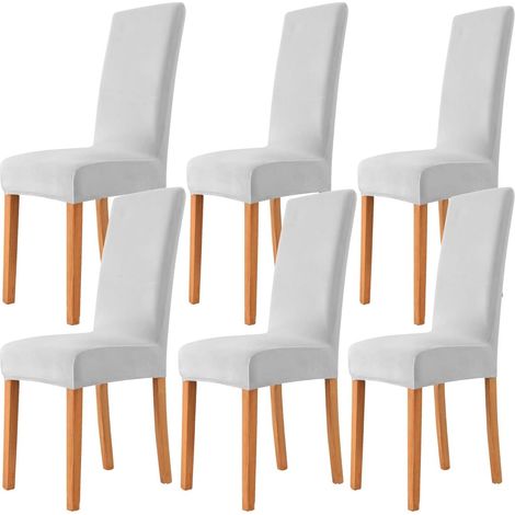 Housses de chaise extensibles en velours doux pour salle à manger, salon, décoration de mariage (6 pièces, gris clair)
