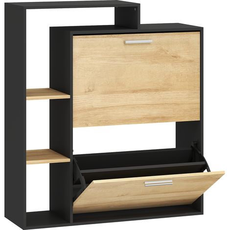 Meuble à Chaussures Jacinto Rangement Entrée Élégant Noir Effet Bois 80x26x90cm (1/5)