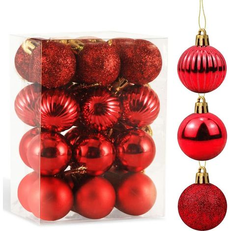 Noël Rouge, 24pcs Boule d'arbre de Noël 3cm, Ornement de Sapin de Noël, Petite Boule Noel Plastique Rouge avec Lanière pour Decoration Sapin Noel Intérieure Extérieure (1/5)