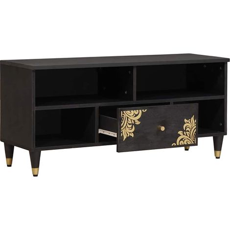 Meuble TV Banc TV Meuble de rangement - Noir 100 x 33 x 46 cm Bois de mangue massif fr2539 - Maison La Vie (1/5)
