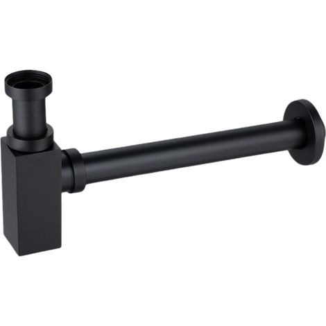 Balneo Siphon lavabo design carré, finition noir, laiton, G1-1-4" (1/4)