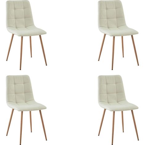 Juego de 4 Sillas Comedor Portland, Sillas Tapizadas con Tela Beige y Patas Roble Metal 43x88x48 cm