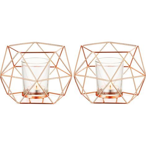 rose Bougeoir - Lot de 2 Bougeoirs Mariage Centre de Table pour Chauffe-plat Géométrique Design Moderne de Anniversaire Maison Décoration Métal- (1/5)