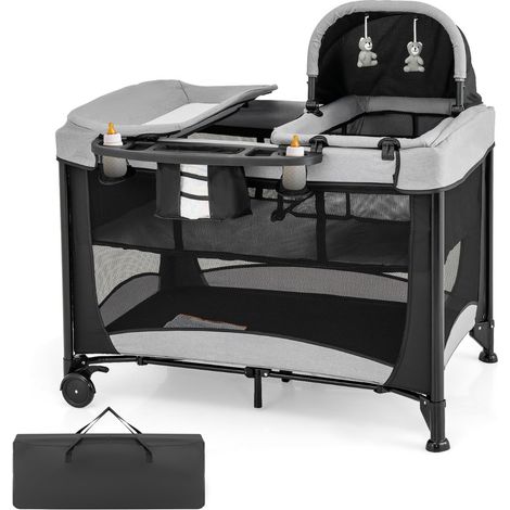 Design In – Parc bébé 5 en 1 pliable avec berceau amovible – Tissu polyester résistant – Installation rapide sans outils – Filets en maille pour ventilation (1/2)