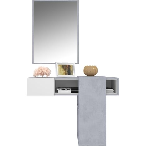 Mobile Danzica Mobiletto da Ingresso Mensola Sospesa con Specchio E Ripiani Scorrevole Arredo Arredamento Sala 100 x 31.5 x 75 cm Colore Grigio Scuro E Grigio Chiaro - Colore: Grigio scuro e Grigio ch (1/5)