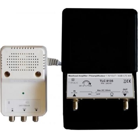 Kit Préampli UHF - TRIAX - TLC 8135 - Gain 35dB - Alimentation 24 VDC - 1 Entrée/1 Sortie