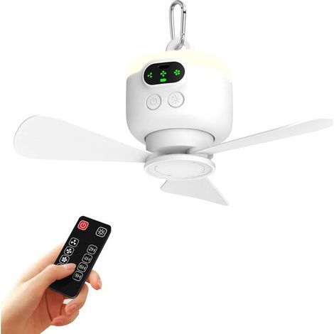 Ventilateur de tente portable pour camping, alimenté par batterie 8000 mAh, rechargeable, 3 pales amovibles, crochet de suspension, minuterie, 4 vitesses, pour tonnelle, véranda, plage (1/5)