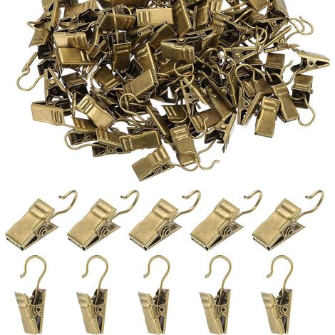 Ganchos para cortinas, clips para guirnaldas de luces, ganchos decorativos, ideales para acampar, presentación artesanal, 100 piezas, bronce antiguo. (1/5)