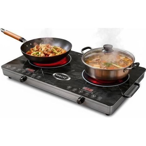 Plaque de cuisson induction - SOKANY - SK07080 - 2 zones 3500W+3500W - Vitrocéramique 67x40 cm - Tactile 5 fonctions