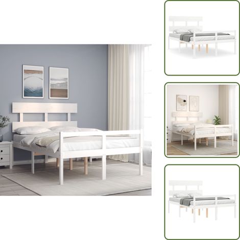 Lit pour personne âgée sans matelas blanc 120x200cm bois massif - Lit Senior - Lit Pour Personne Agée - Lit Haut - Lit Bois - Lit Design (1/5)