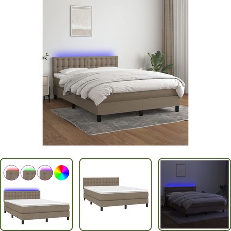 vidaXL LED-Streifen -  Boxspringbett mit Matratze & LED Taupe 140x200 cm Stoff (1/5)