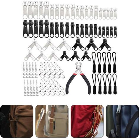 Kit de Réparation de Fermeture Éclair Alliage et Nylon avec Pince 183 Pièces et Réparation à Domicile de Curseurs et Tirettes pour (1/4)