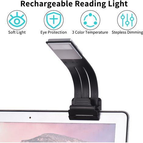 Lampe de lecture Rechargeable, signet LED, Protection des yeux, 3 couleurs de température, gradation continue avec Clip magnétique pour le lit (1/5)