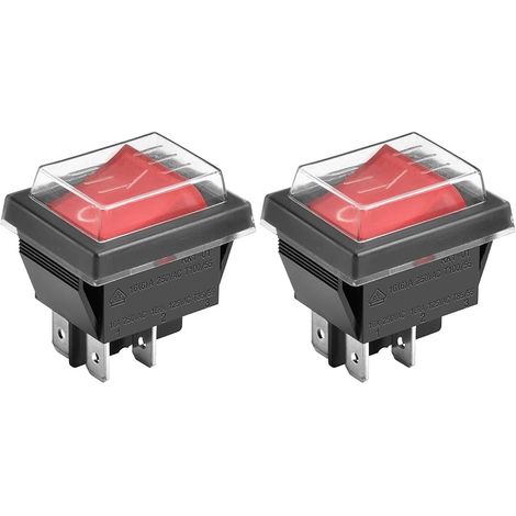 Interrupteur à bascule ON-OFF DPST 4 bornes lumière rouge 16A 250VAC avec couvercle étanche (2) (1/5)