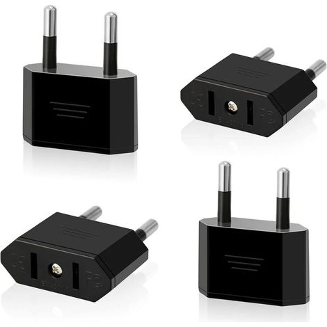 Paquete de 4 enchufes de viaje de EE. UU. a UE. Enchufe de EE. UU. a enchufe de 2 pines de Europa/Alemania. Adaptador convertidor de América/Canadá/México para electrodomésticos estadounidenses (negro