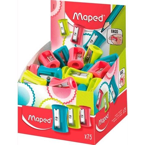 EXPOSITOR 75 SACAPUNTAS VIVO 1 AGUJERO COLORES SURTIDOS MAPED 506300