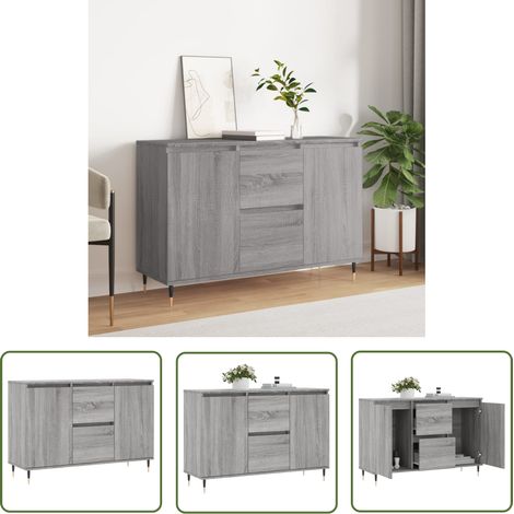 The Living Store Sideboard Grau Sonoma 104x35x70 cm Holzwerkstoff - Schreibtisch - Wohnzimmermöbel - Sideboard Grau - Regal Grau - Holz Sideboard (1/5)