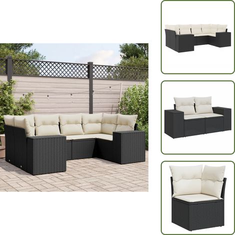 The Living Store 6-tlg. Garten-Sofagarnitur mit Kissen Schwarz Poly Rattan - Gartengestelle - Outdoor Möbel - Gartenmöbel Set - Lounge Gruppe - Rattan Gartenmöbel (1/5)
