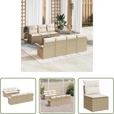 vidaXL Poly-Rattan - Gartensofa-set mit Kissen 8 pcs Beige Poly-Rattan (1/5)