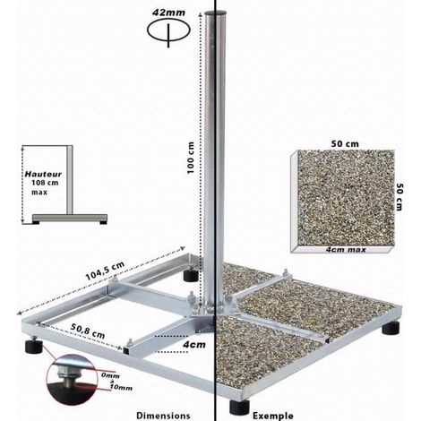 Chassis : 4 Traverses de 50x50cm Hauteur 1m - Support Parabole pour terrasse & Fixation Balcon