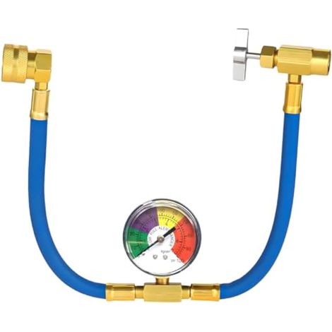 Ohleats R134A Kit de tuyau de charge de réfrigérant 46 cm R134a AC avec jauge, valve de distribution de réfrigérant automatique A/C, kit de tuyau en nylon pour voiture, accessoires de voiture (1/5)