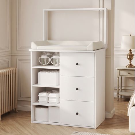 Commode à langer bébé 82x50x100 cm en MDF blanche, rangement 2-en-1 pour chambre d'enfant – MEUBLIV (1/5)