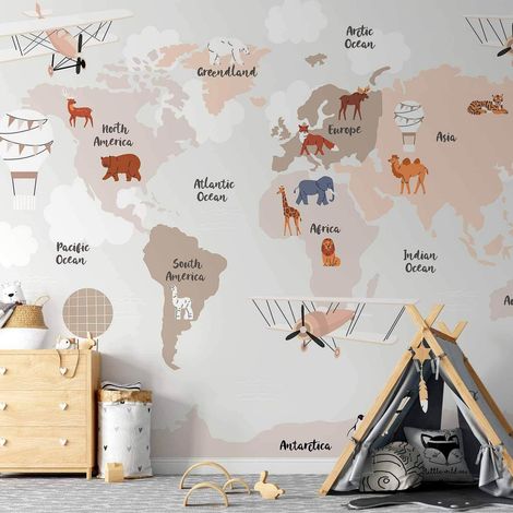 Carta da parati artgeist mappa mondo beige 400x280 cm