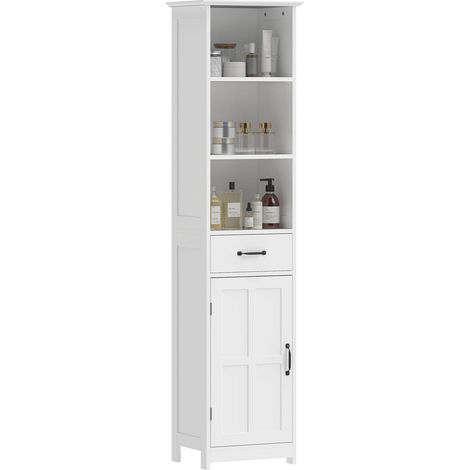 Colonne de salle de bain meuble de rangement vertical blanc avec tiroir 3 niches étagère réglable 40x30x164 cm (1/5)