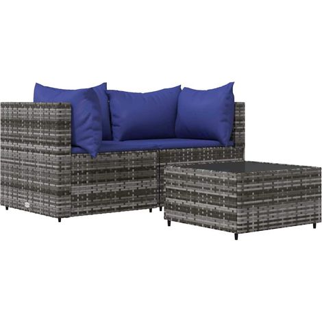 Maison Exclusive - 3-tlg. Garten-Lounge-Set mit Kissen Grau Poly