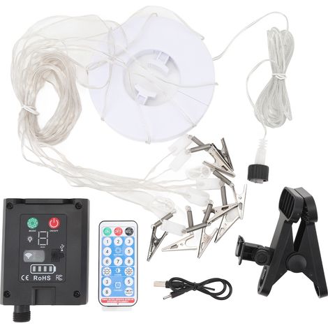 Ortviai Guirlande Lumineuse Solaire pour Parasol avec Pince, 104 LED Chaudes, Télécommande & Charge USB (1/5)