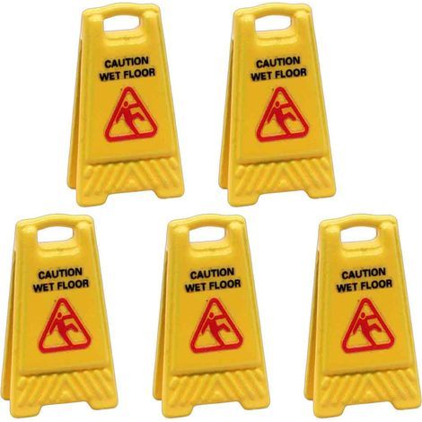 Warnschild „Vorsicht nasser Boden“ – Doppelseitig – A-förmig – Faltbar – 5 cm hoch – Leuchtend gelb – 5er-Pack (1/5)
