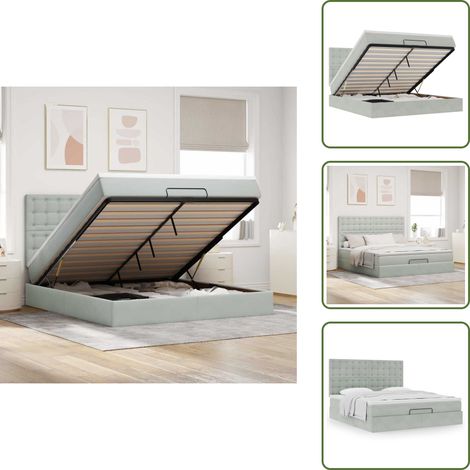 vidaXL Ottoman-Bett mit Matratzen Hellgrau 160x200 cm Samt (1/5)