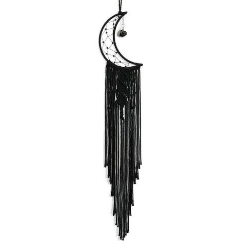 Carillon à vent Boho Décor avec Cristal Pierre Lune Capteur de Rêve pour Chambre Bohème Décor à la Maison Ornements de Mariage Artisanat Cadeau (Noir) (1/5)