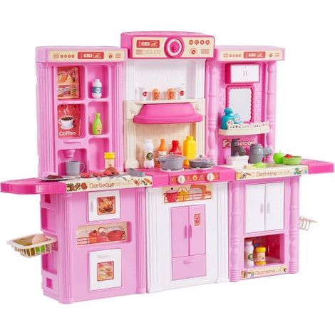 Cocina de Juguete para Niños 3 en 1 Cocinita Infantil Juguete de Simulación con Spray Simulado Sonido Luz 74 ​​Piezas de Accesorios de Cocina para Niños, Preescolares, Niños de 3 a 8 Años, Rosa (1/5)