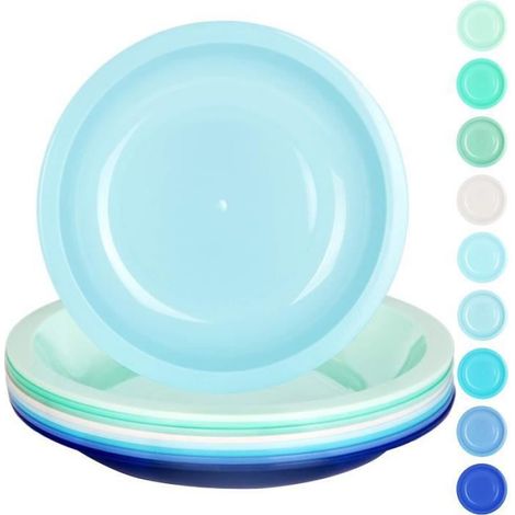Assiette Enfant - Plastique - 20 Cm - Lot De 9 Pièces - Couleurs Assorties (1/4)