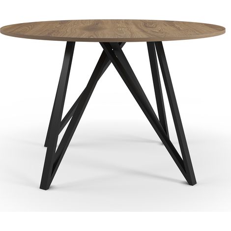 Table à manger, table de repas ronde aspect bois coloris chêne, pieds en métal noir -diamètre 130 x Hauteur 75 cm (1/5)