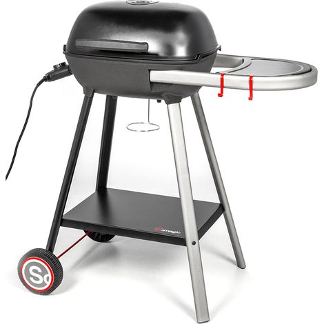 Somagic – Barbecue électrique portable 87x51x93cm – Cuve en fonte – Grille émaillée – Surface de cuisson 43,5x33cm – Chariot stable avec tablette