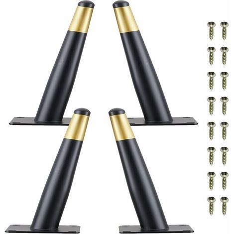 Set mit 4 Möbelbeinen, 10 cm, Stuhl- und Tischfüße aus Metall mit leiser, rutschfester Basis, Schwarz + Gold