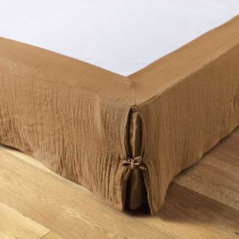 Cache sommier gaze de coton Gaia 180x200cm Camel (1/3)