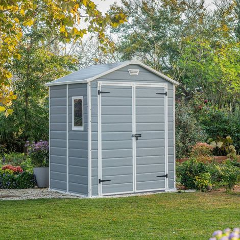 Dmora - Caseta de jardín Cranbrook, Cobertizo de jardín, Caseta de jardín, Trastero para herramientas, 185x152 h226 cm, Gris (1/5)