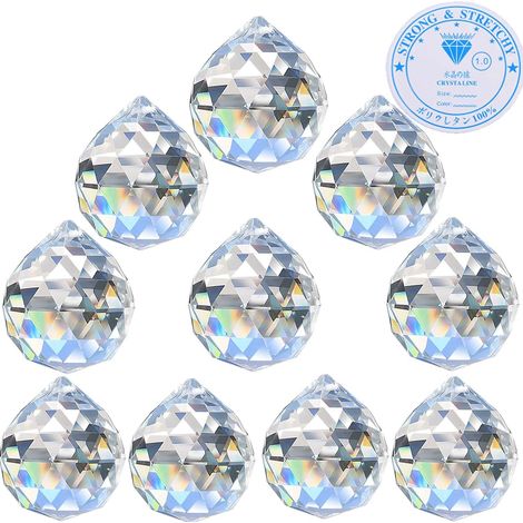 Lot de 10 Boules de Prisme en Cristal avec Fil de Nylon, 40 mm, Lustre en Verre K9 à facettes à Suspendre pour fenêtre, Attrape-Soleil, Attrape-Soleil, Arc-en-Ciel (40 mm, 10 pièces) (1/5)