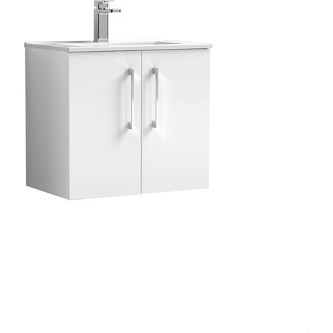 Balterley Modern Bathroom 2 Soft Close Door & Minimalist Wall Hung Vanity Unit Basin, Gloss White, 440mm (1/4)
